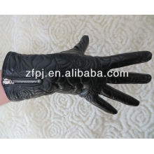 ladies plain zipper sheepskin embroidery hebei gloves